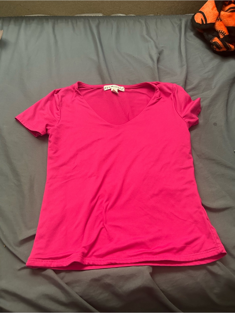 eye candy Hot Pink V-Neck Short Sleeve Tee